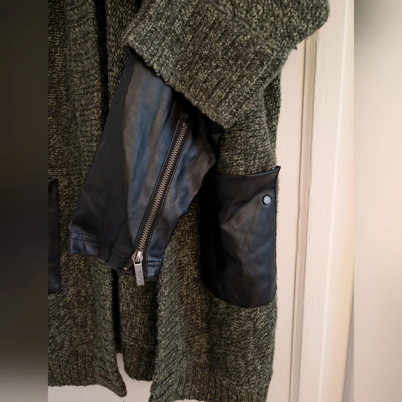 Karl Lagerfeld Khaki & Faux leather  cardigan Medium - Picture 2 of 8